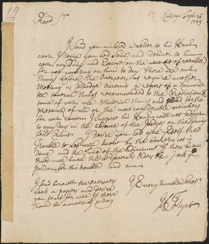 Letter from Henry Flynt, to Thomas Prince, 1723 September 25