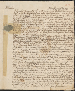 Letter from John Callender, Newport, to Nathan Prince, Cambridge, 1731 October 19