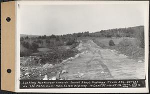 Contract No. 57, Portion of Petersham-New Salem Highway, New Salem, Franklin County, looking northwest towards Daniel Shay's Highway from Sta. 20 +60+ on the Petersham-New Salem Highway, New Salem, Mass., Oct. 27, 1936