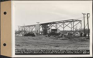 Contract No. 85, Manufacture and Delivery of Precast Concrete Steel Cylinder Pipe, Southborough, Framingham, Wayland, Natick, Weston, partially completed bell and spigot ring shop, Natick, Mass., Mar. 23, 1939