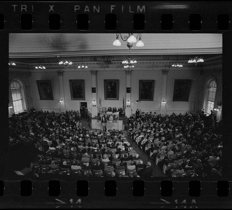 President Gerald Ford giving speech in Concord, New Hampshire