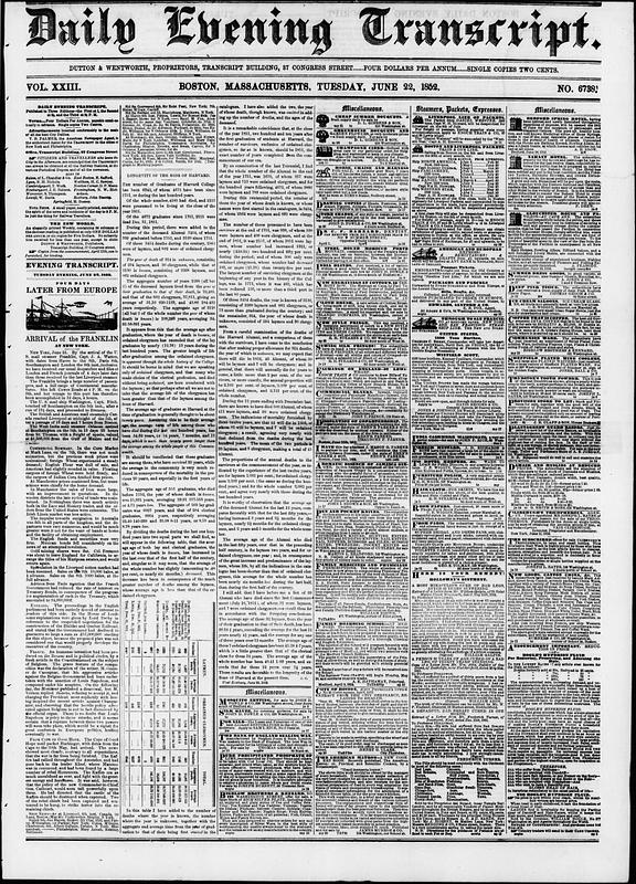 First Journal Transcript Daily Evening Transcript. June 22, 1852 - Digital Commonwealth