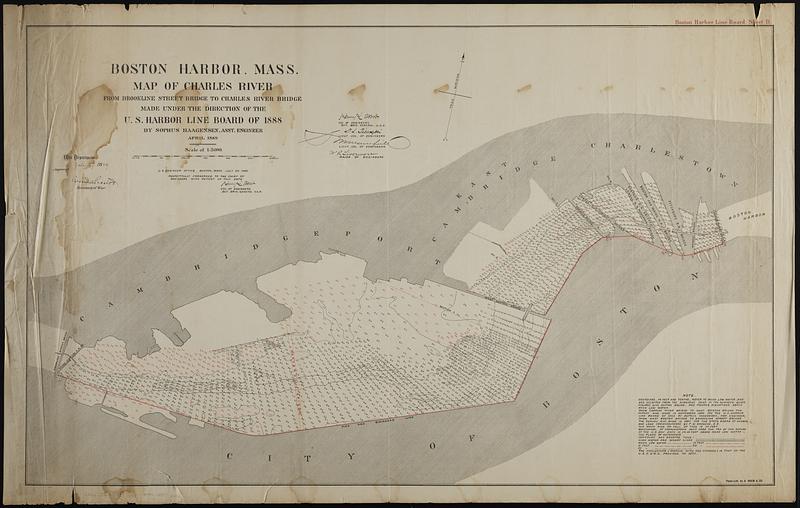 Boston Harbor, Mass. map of Charles River from Brookline Street Bridge to Charles River Bridge