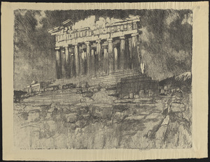 The façade of the Parthenon, sunset