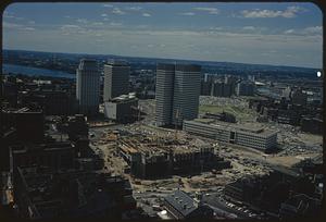 Elevated view of Boston City Hall construction, city in background