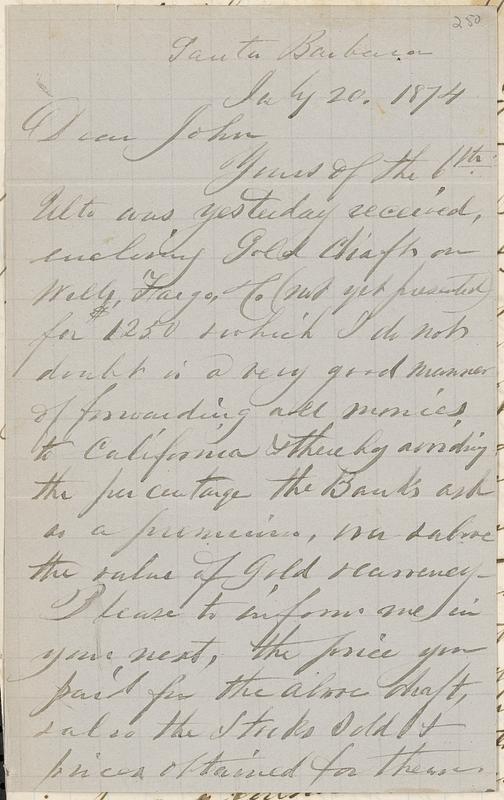 Letter from Thomas F. Cordis to John D. Long, July 20, 1874