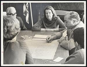 She reviews a traffic problem at the Tobin School with Mrs. Judi Wheaton of the PTA, Capt. Nicholas Fratto of the Cambridge Police, George Teso, director of traffic and parking for Cambridge and Steve Kaiser, director of traffic for the MDC.