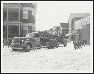 Fire Truck Stuck - Luckily, this ladder truck made it to an automobile fire at Grampian Way, Dorchester, and then got trapped in snow on the way back. This scene is at Savin Hill Avenue and Maryland Street, Dorchester.