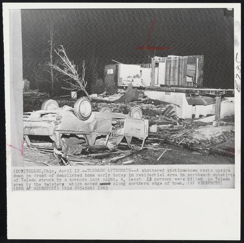 Toledo, Ohio – Tornado Aftermath – A shattered station wagon rests ...