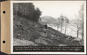 Contract No. 60, Access Roads to Shaft 12, Quabbin Aqueduct, Hardwick and Greenwich, looking ahead (north) from Sta. 18+75, Greenwich and Hardwick, Mass., Apr. 5, 1938