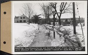 Contract No. 71, WPA Sewer Construction, Holden, looking southwesterly on Lovell Road from intersection with Walnut Street, Holden Sewer, Holden, Mass., Mar. 26, 1940