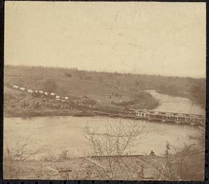Troops crossing the Rappahannock River on a pontoon bridge