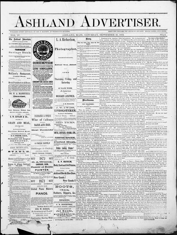 The Ashland Advertiser. September 28, 1872 - Digital Commonwealth