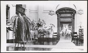 Lawrence Library, early view of main floor looking toward gallery