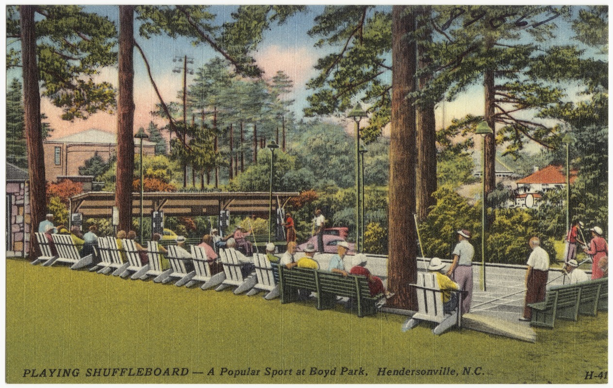 Playing shuffleboard A popular sport at Boyd Park, Hendersonville, N