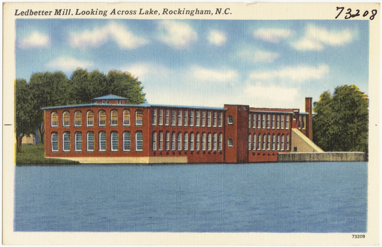 Ledbetter Mill, looking across lake, Rockingham, N.C.