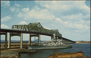 The Battleship USS Massachusetts at Braga Bridge, Fall River, Mass.