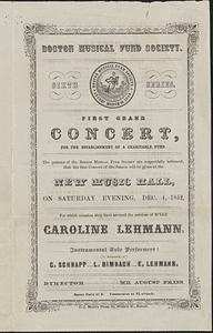 Boston Musical Fund Society, sixth series, first grand concert for the establishment of a charitable fund