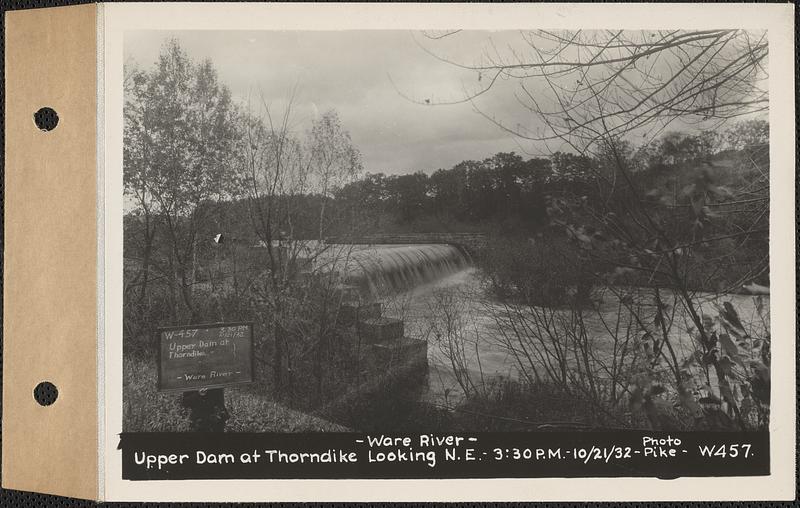 Ware River, upper dam, looking northeast, Thorndike, Palmer, Mass., 3:30 PM, Oct. 21, 1932