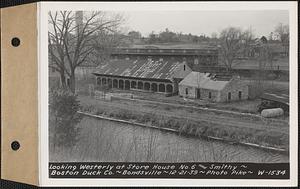 Looking westerly at storehouse no. 6 and smithy, Boston Duck Co., Bondsville, Palmer, Mass., Dec. 21, 1939