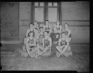 Basketball players outside building