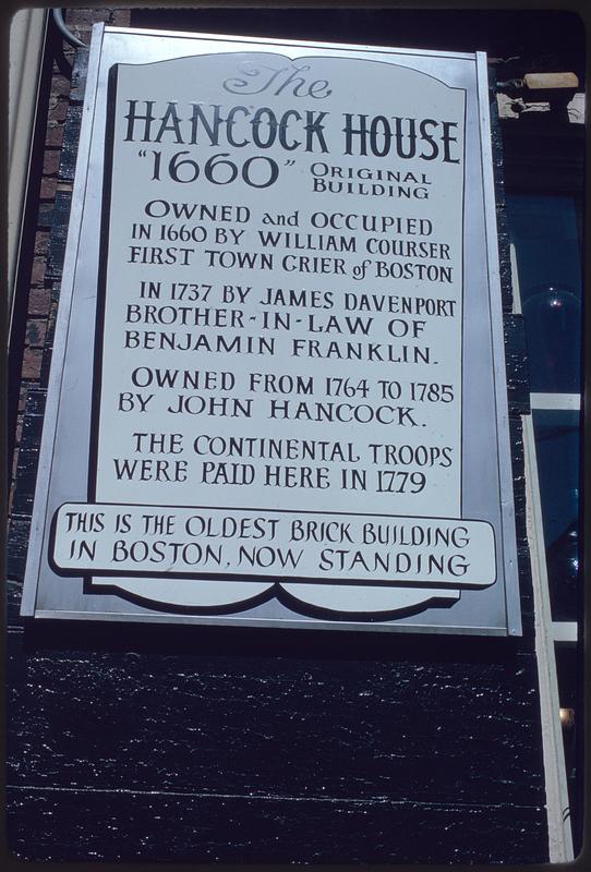 Sign with historical information on Ebenezer Hancock house ("the oldest