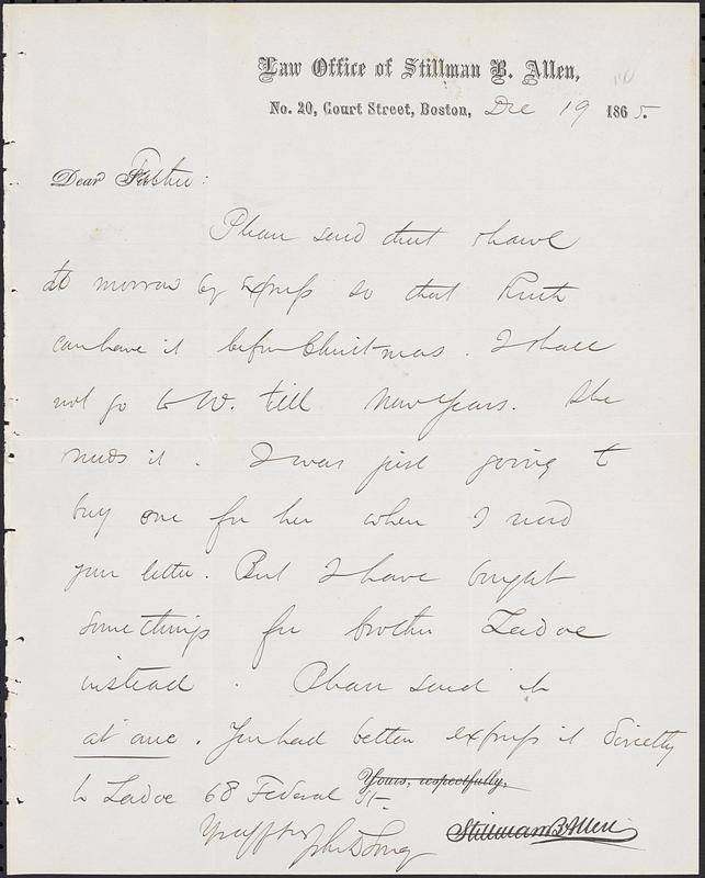 Letter from John D. Long to Zadoc Long, December 19, 1865