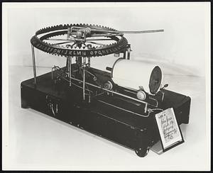 Typewriter. Come on, you speed demons. Let’s see you get to work on this! Invented in 1852, it demonstrates the practical use of vertical characters on a revolving disc.