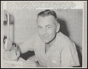 Carl van Bates, 50, an Amarillo, Texas, shoe store owner who received a new heart 8/19/68, has written former President Dwight D. Eisenhower to wish him a successful battle against his multiple heart problems. Bates, who wrote the letter on behalf of Houston's seven adult transplant recipients, said he felt "so near normal and good" on the 4th ay after his transplant that he wanted to tell the former chief executive about the transplant program.