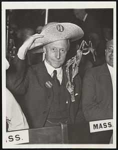 Adams a Landon Booster. Cleveland, June 11--Charles Francis Adams of Massachusetts, a former secretary of the U.S. navy, was a strong Landon booster during the convention, and at the Thursday night session of the Republican National convention when Landon was nominated he wore a farmer-type straw hat.
