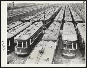 No rides in Philadelphia - A work stoppage of drivers for the Philadelphia Transportation Company leaves the city's trolley cars idle in their terminals. The company believes the work stoppage began in protest against the hiring of Negro operators in accordance with the War Manpower Commission's employment stabilization plan.