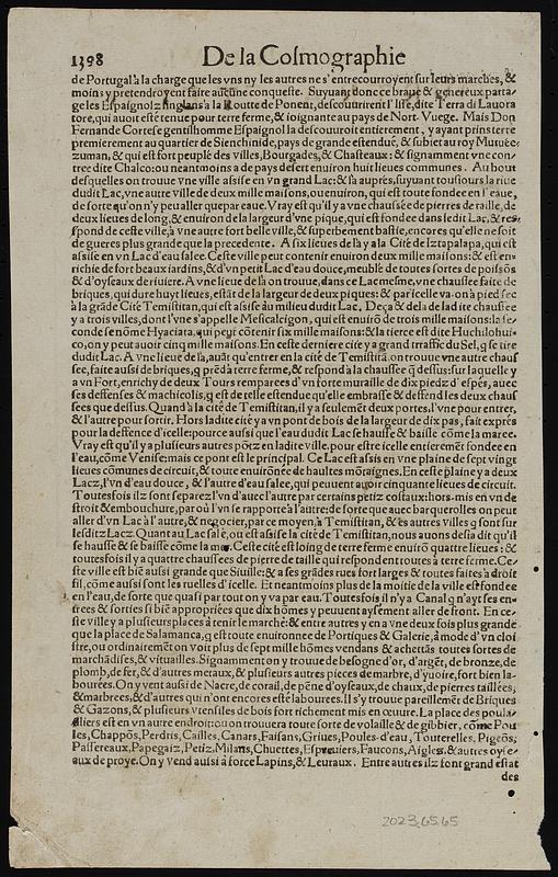 Pourtraict et description de la grande cité de Temistitan, ou, Tenuctutlan, ou selon aucuns Messico, ou Mexico, ville capitale de la Neueu Espaigne