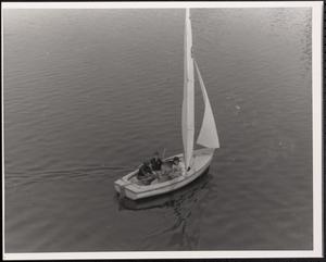 Aerial view of young people on a boat