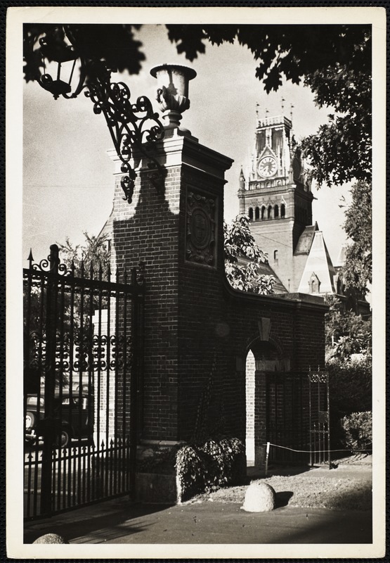 Memorial Gate, Harvard College. Memorial Hall in the background. (John L von) Meyer Gate - Class 1891