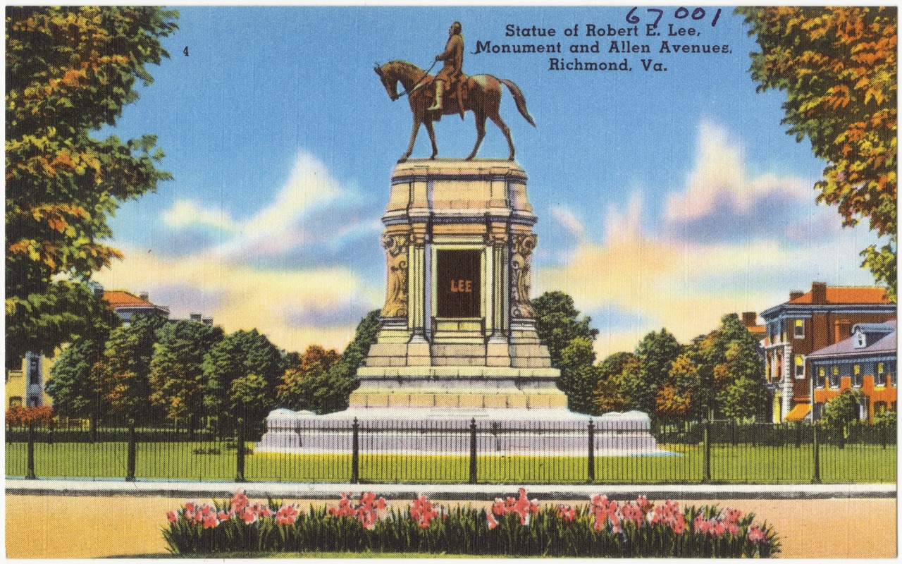 Robert E Lee Jackson etc Monument Avenue Richmond VA Confederate Statue Postcard 