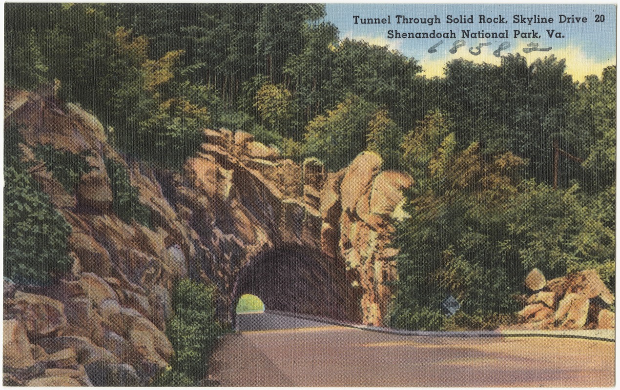 Tunnel through solid rock, Skyline Drive, Shenandoah National Park, Va.