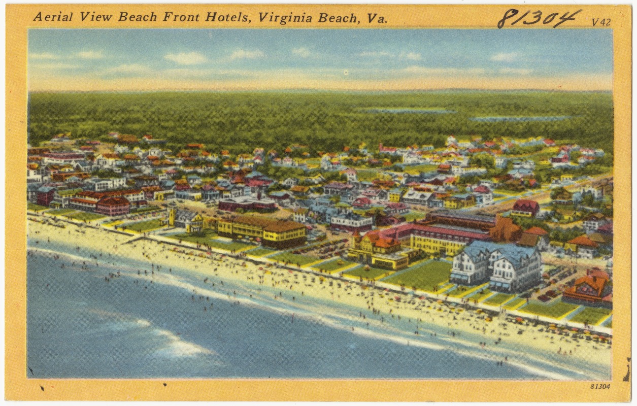 Aerial view beach front hotels, Virginia Beach, Va.