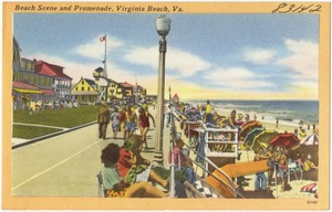 Beach scene and promenade, Virginia Beach, Va.