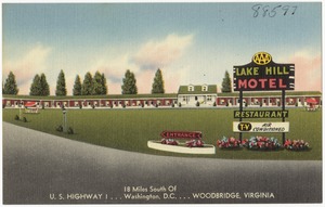 Lake Hill Motel, U.S. Highway 1... 18 miles south of Washington, D.C... Woodbridge, Virginia