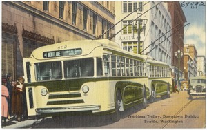 Trackless trolley, Downtown District, Seattle, Washington