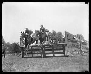 Miss Almy & brother going over the hurdles at Chestnut Hill Horse Show