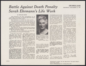 Herbert Brutus Ehrmann Papers, 1906-1970. Sacco-Vanzetti. Sacco-Vanzetti and the death penalty: material from Mrs. Ehrmann's files. Box 14, Folder 5, Harvard Law School Library, Historical & Special Collections