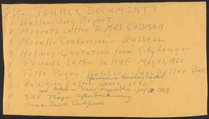 Herbert Brutus Ehrmann Papers, 1906-1970. Sacco-Vanzetti. Source documents, gathered mainly 1961-1963. Box 14, Folder 9, Harvard Law School Library, Historical & Special Collections