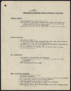 Herbert Brutus Ehrmann Papers, 1906-1970. Sacco-Vanzetti. Witnesses: notes on witnesses. Box 15, Folder 9, Harvard Law School Library, Historical & Special Collections