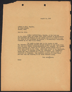 Herbert Brutus Ehrmann Papers, 1906-1970. Sacco-Vanzetti. Correspondence of HBE, junior counsel for the defense, Aug. 16 - Oct. 24, 1927; 1 item dated February 28, 1929. Box 15, Folder 21, Harvard Law School Library, Historical & Special Collections