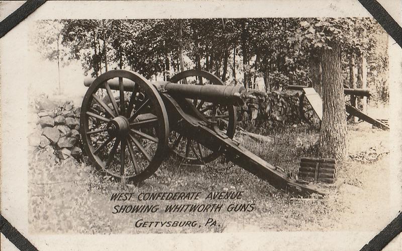 West Confederate Avenue, showing Whitworth guns, souvenir view, Gettysburg, PA