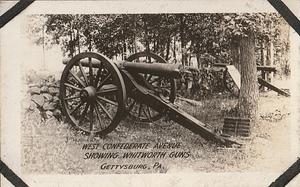 West Confederate Avenue, showing Whitworth guns, souvenir view, Gettysburg, PA