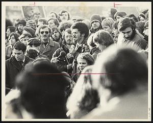 Joe Miles of the Trotskyist/Communist Socialist Workers Party addresses Boston Common “peace rally” last Wednesday.