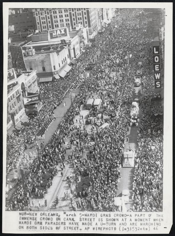 Mardi Gras Crowd-A Part of the Immense Crowd on Canal Street is Shown at a Moment When Mardi Gras Paraders Have Made a U-Turn and Are Marching on Both Sides of Street.