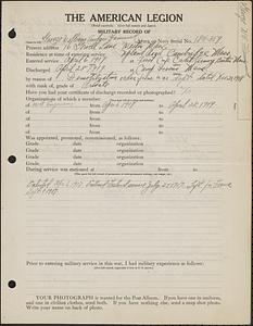 American Legion military record of George William Andrew Hammond